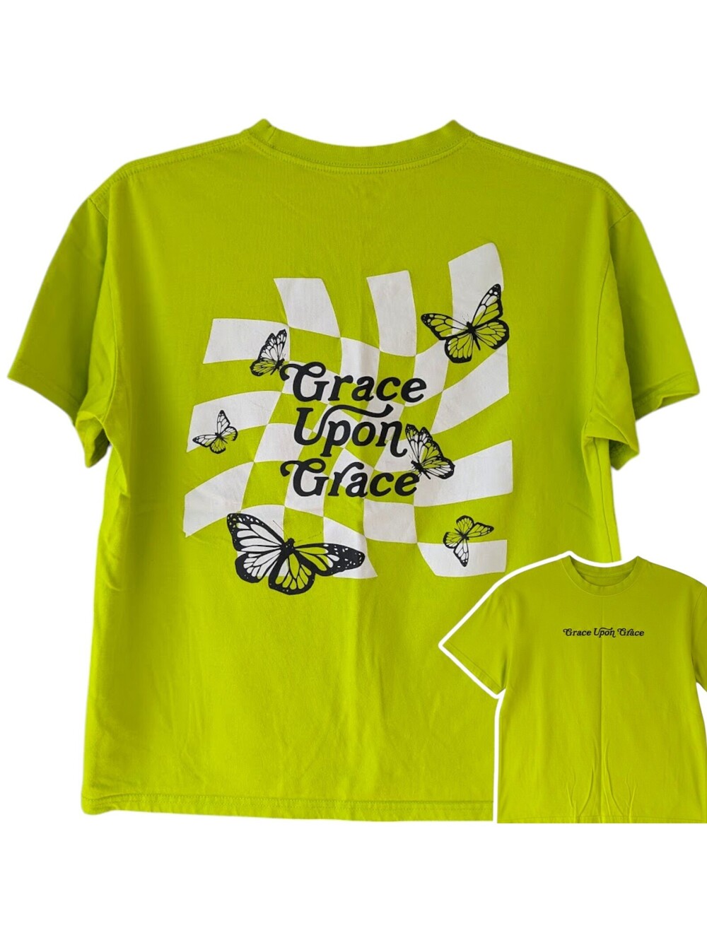 Elevated Faith Grace Upon Grace Relaxed Fit Cotton T-Shirt Medium Lime Green